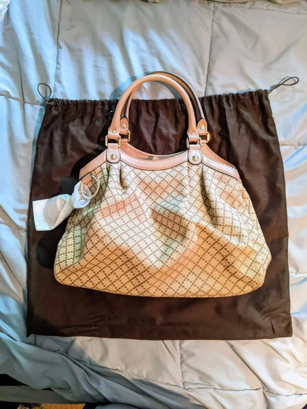 New Authentic Gucci Beige Diamante Medium Sukey Tote Canvas Leather Powder Pink